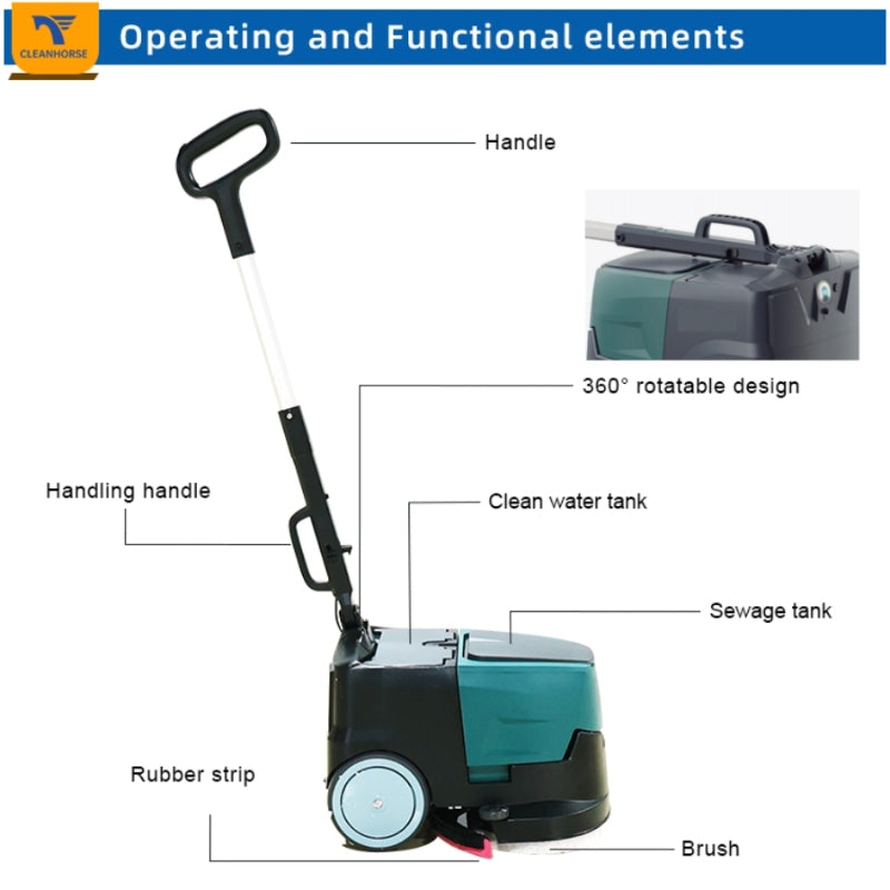 Portable Commercial Floor Scrubber Machine, Lightweight 21Lbs, Rechargeable Lithium-Ion Battery 90mins Working,for Large Areas Cleaning Works,Hotels